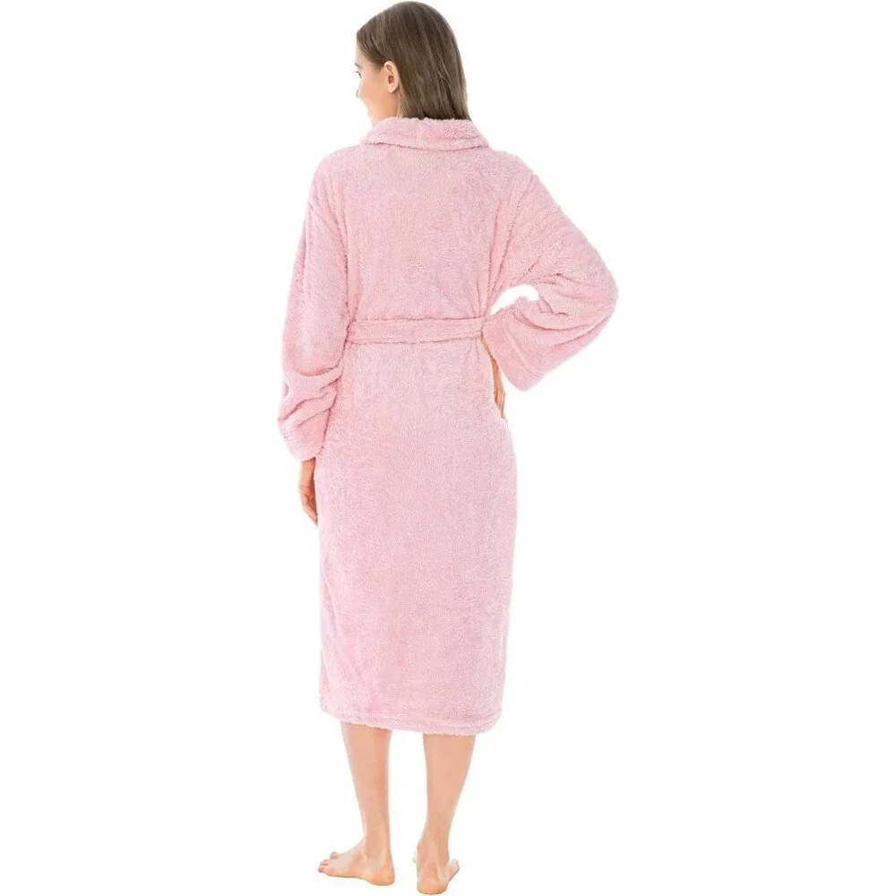 🆕Pavilia Soft Robe Fluffy Women Pink Premium Warm Fleece Sherpa Shaggy Bathrobe